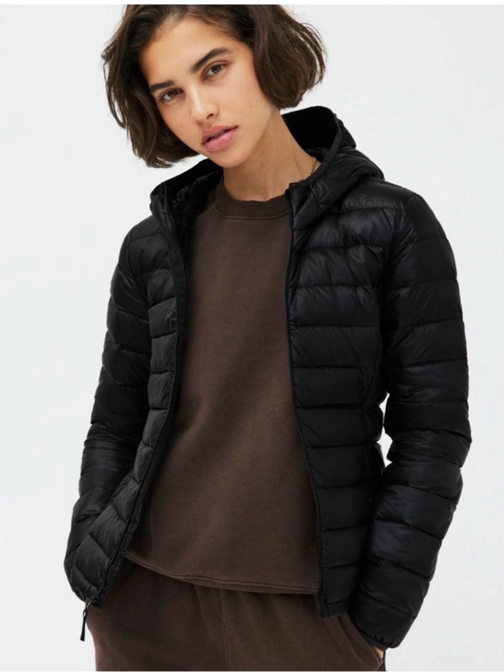 TNA Black Hooded Lightweight Puffer Jacket